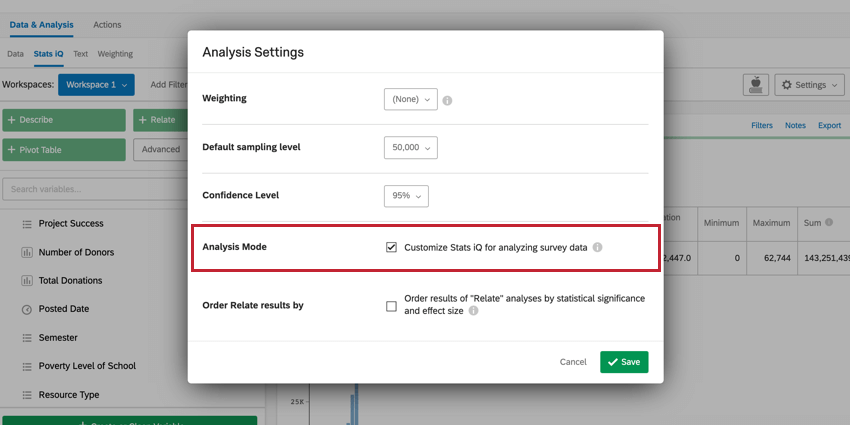 image of the analysis mode option in analysis settings