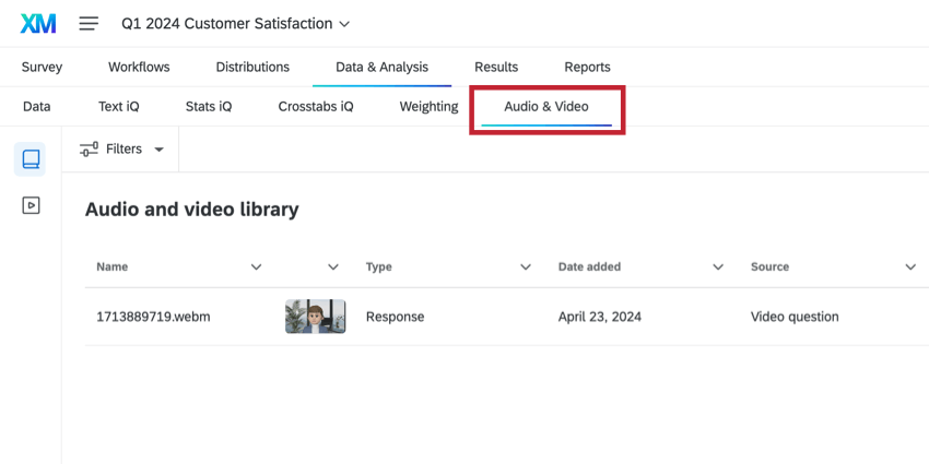onglet bibliothèque audio et vidéo