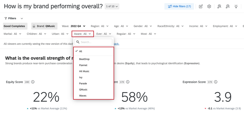 Filter for brand is highlighted