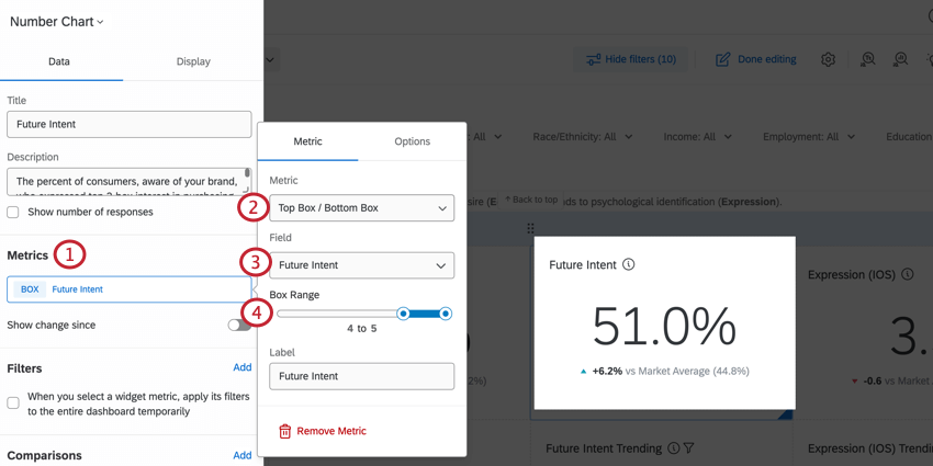 Steps to create averages from the metrics area of the widget