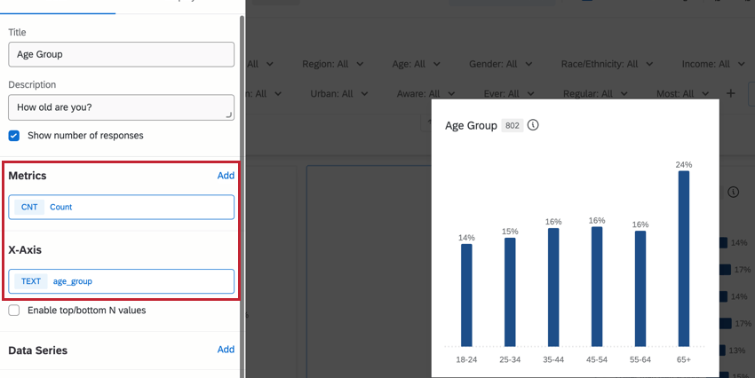 Metric and x-axis area of the widget configuration