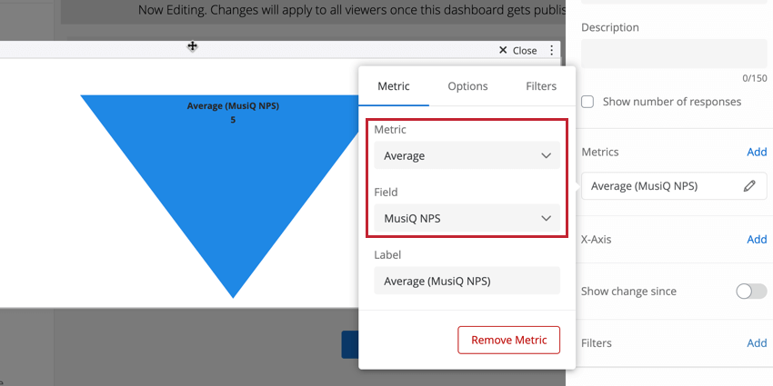 Seleccionar el tipo de métrica y campo a mostrar