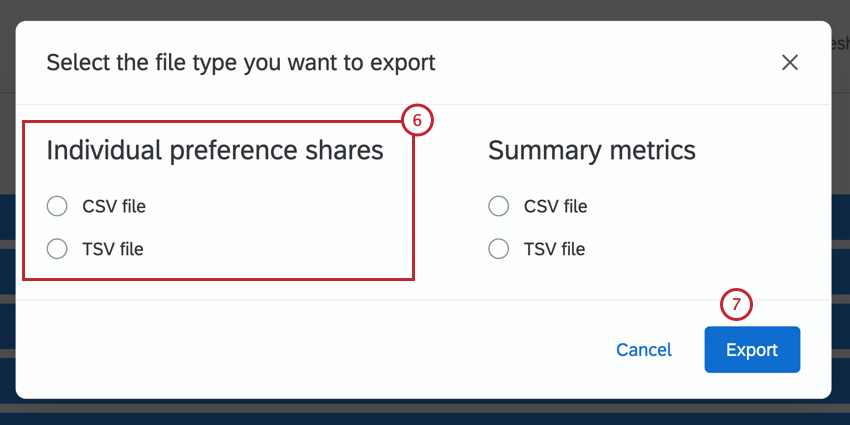Choosing a CSV or TSV for export in MaxDiff utilities