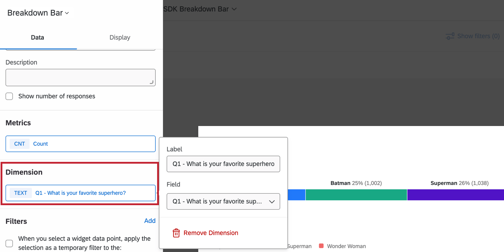 Dimension metric in breakdown bar