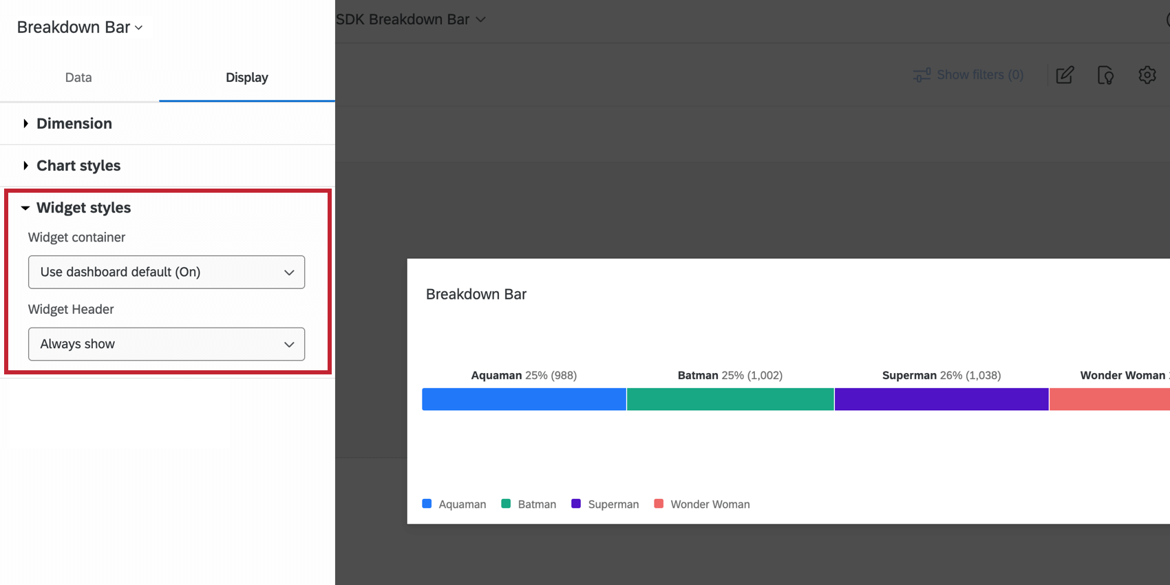 The widget styles section of the display option settings