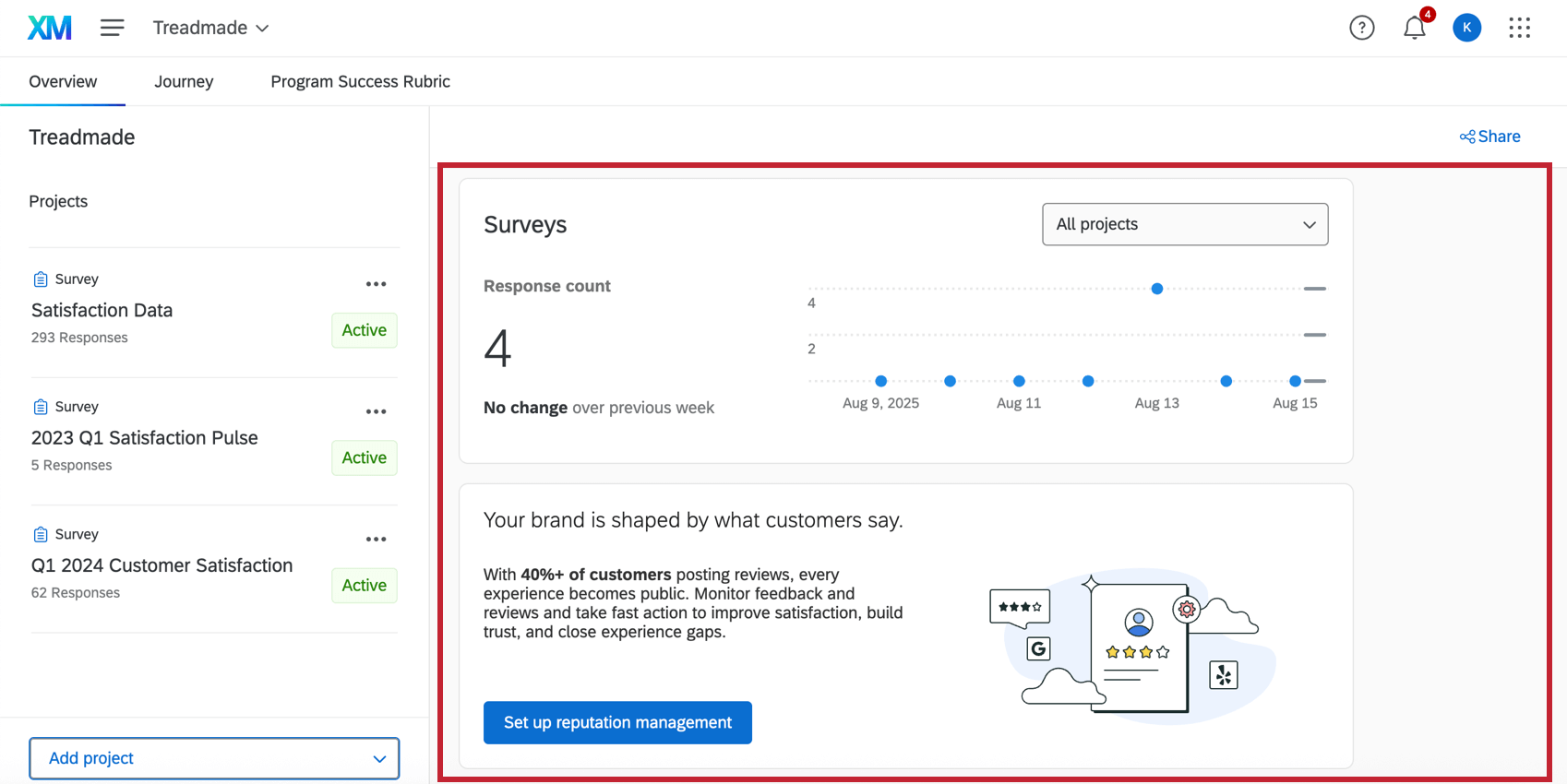 recommendation cards that show up when creating a simple CX program