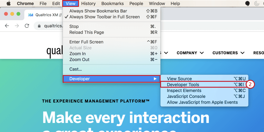 image of the developer tools menu in Chrome