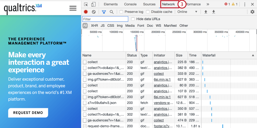 Bild der Registerkarte „Network“ in Chrome