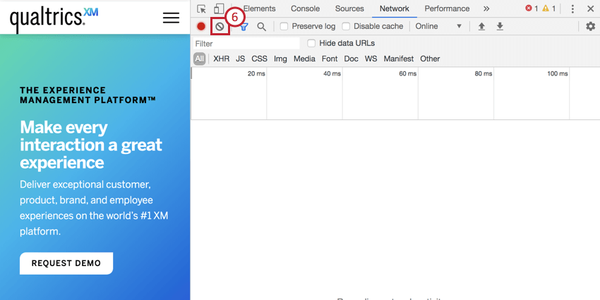 Image of the clear button in the network tab of Chrome