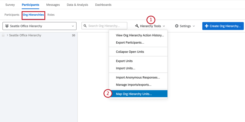 clicking hierarchy tools and then map org hierarchy units