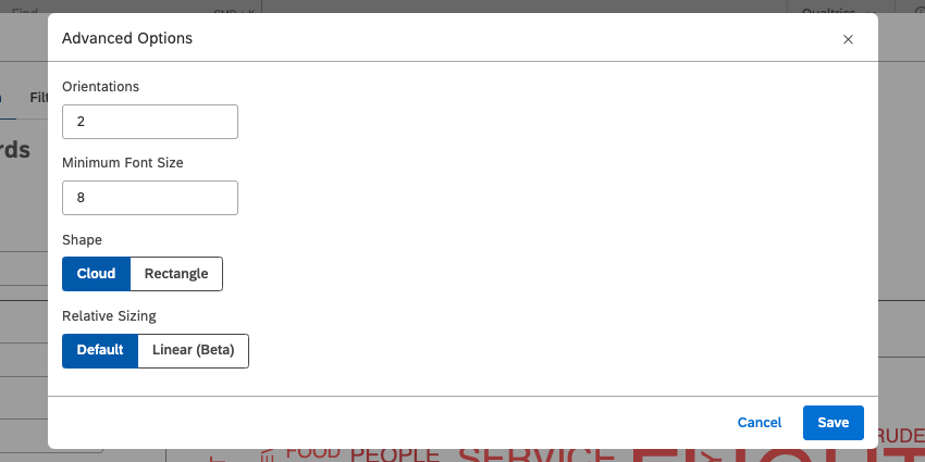 Advanced options menu