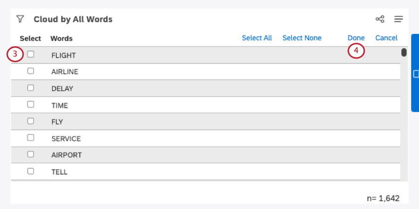 Select words and then click done