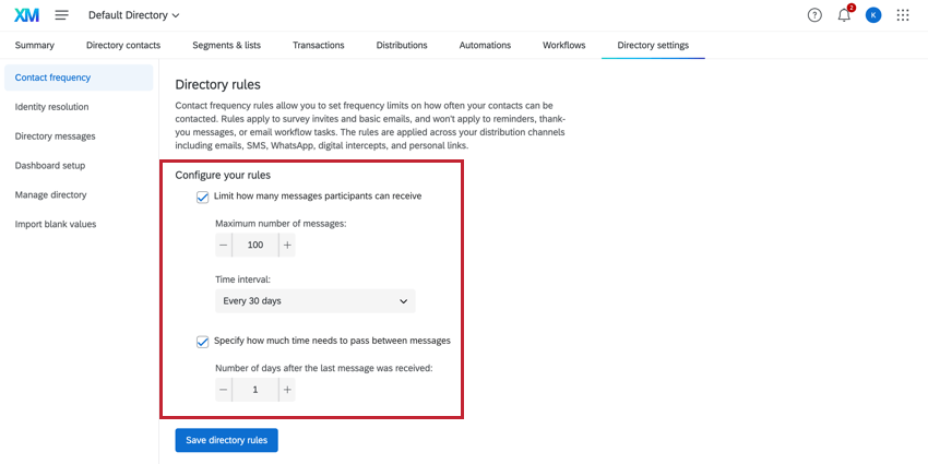 Directory Rules section of the Directory Setting tab