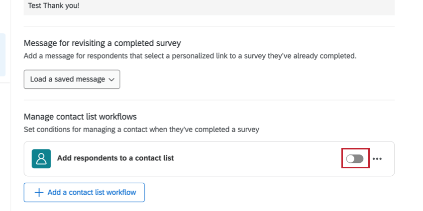 WEITER zum Workflow der Kontaktliste wechseln, um ihn zu aktivieren oder zu deaktivieren