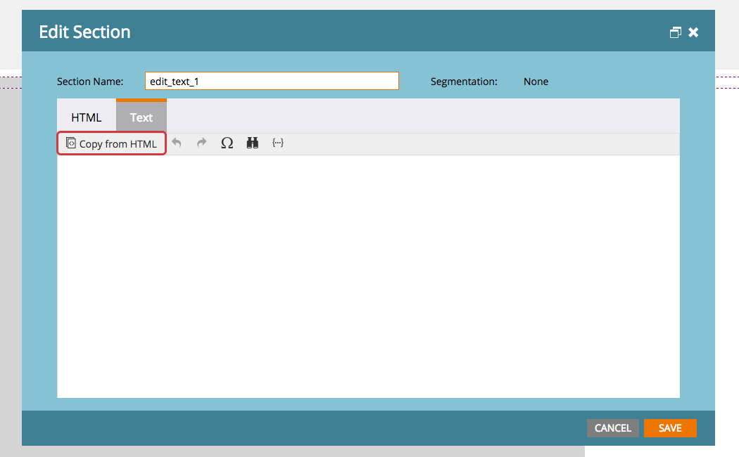 Copiar do HTML na seção Editar