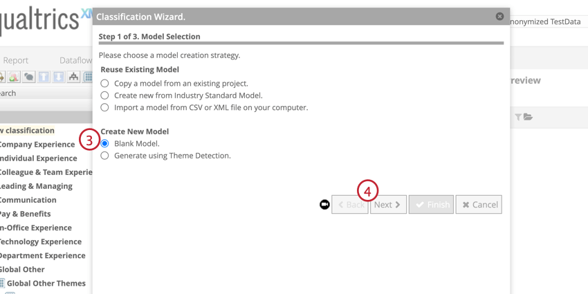 selezionare il modello Blank dalla procedura guidata di classificazione
