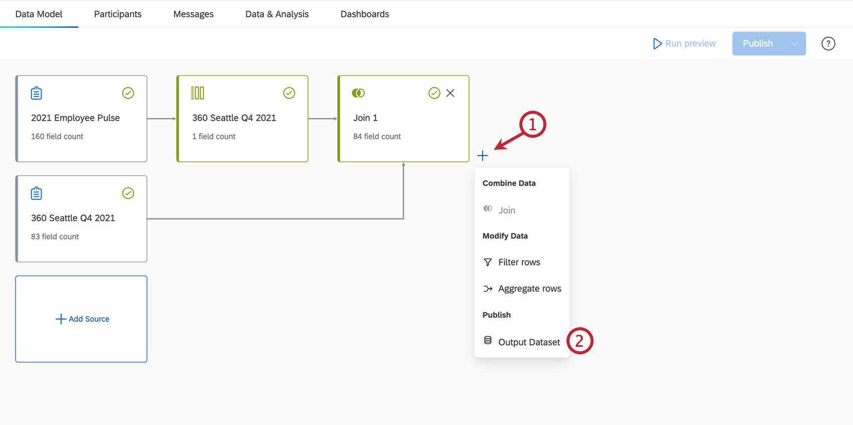 adding an output dataset to the data model