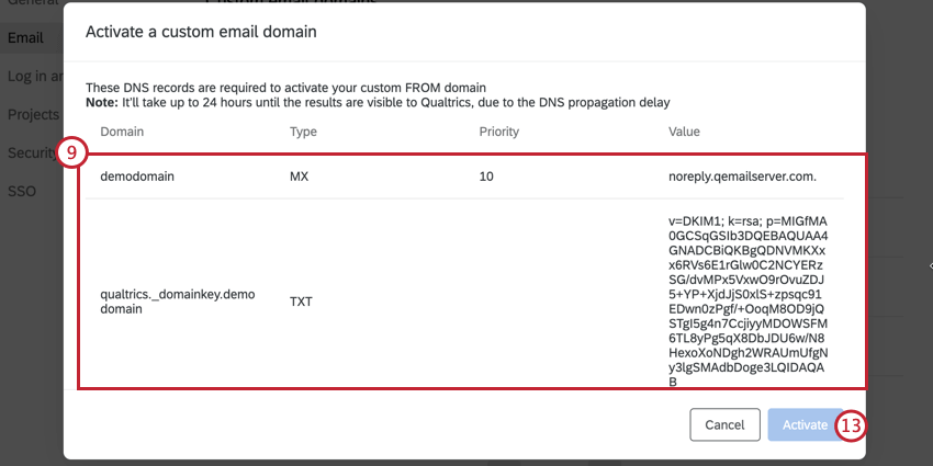 copying the DNS record information