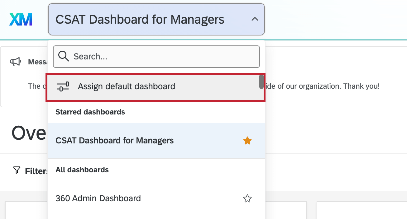 Ordnen Sie die Dashboard in der Dropdown-Liste der Dashboard-Seite zu.