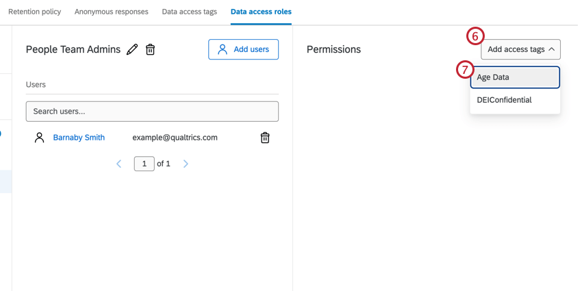 Dropdown-Liste für Datenzugriffs-Tags