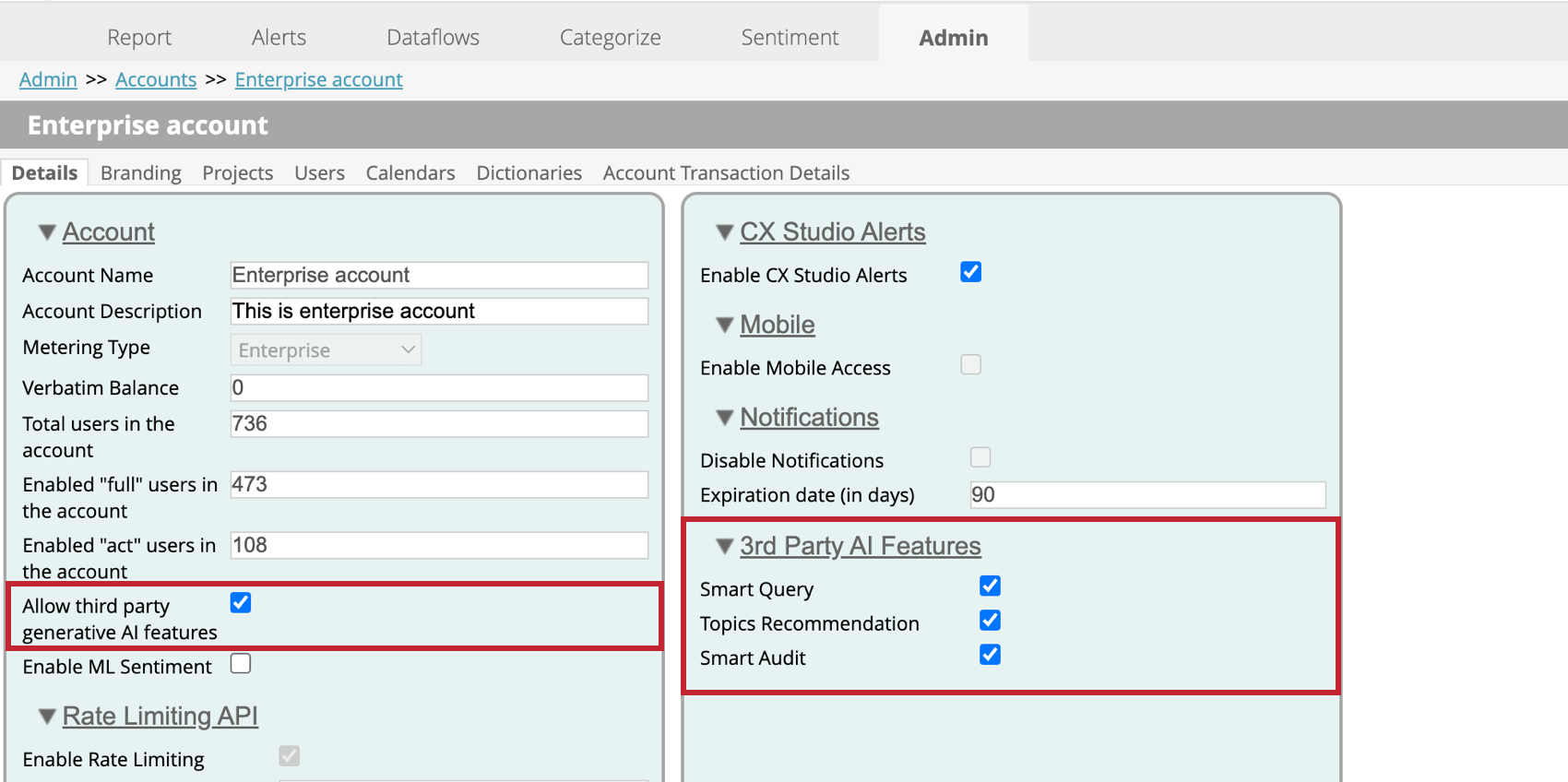 AI settings in Designer account settings