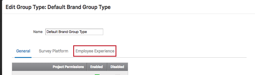 Image of Employee Experience permissions when editing a group