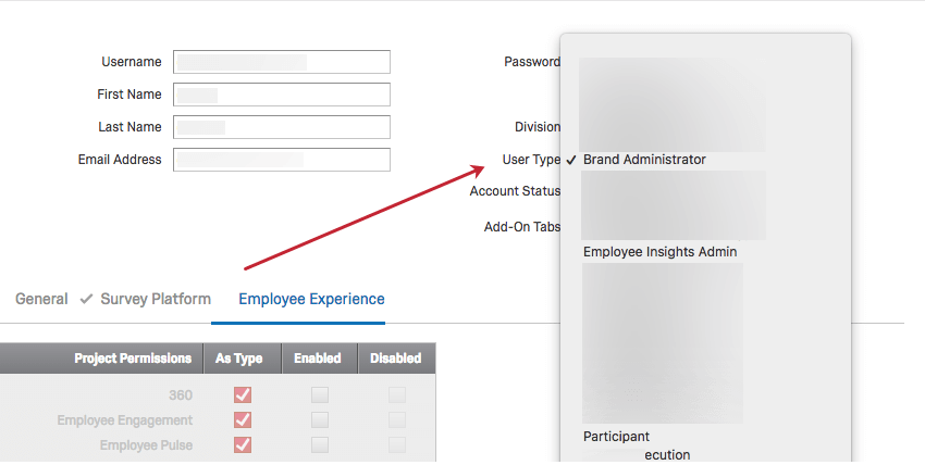 Image of Employee Experience Permissions with EE compatible user types