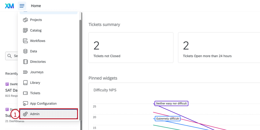 The admin tab in the navigation menu