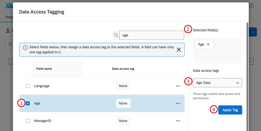 Áreas del menú de acceso a datos