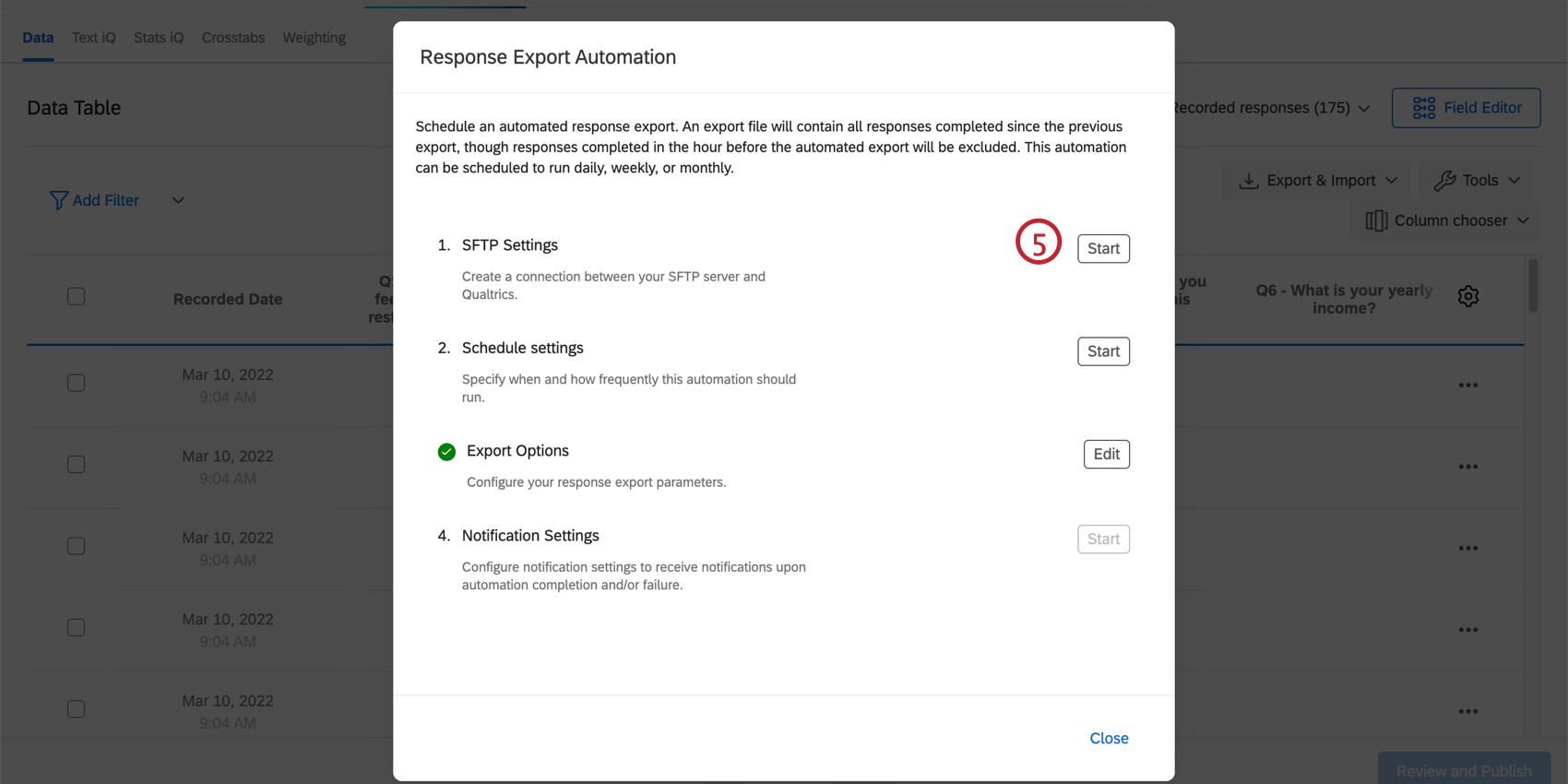 Cliquez sur démarrer à droite de Paramètres SFTP