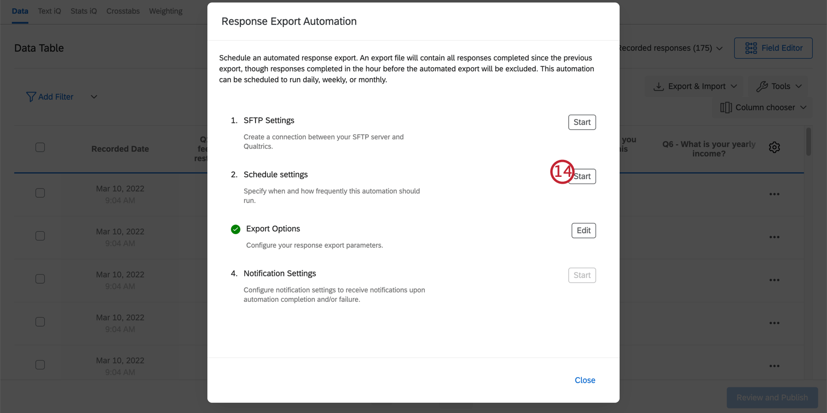 Haga clic en Inicio a la derecha de Configuración de programación en el paso 14
