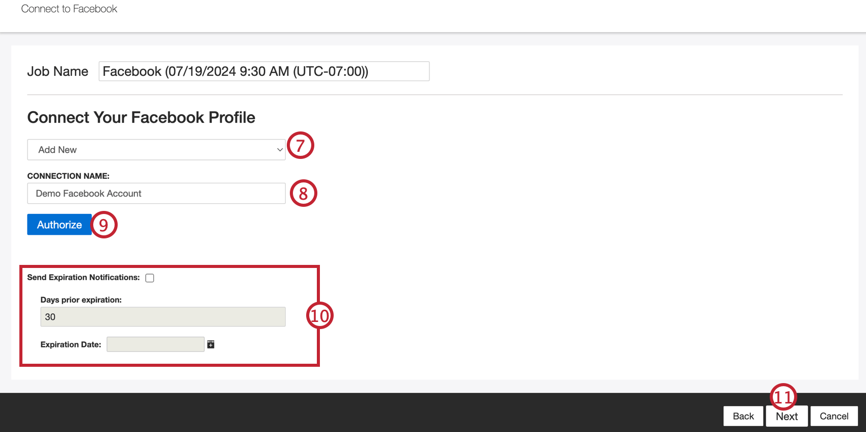 Select a facebook account to use and authorize it