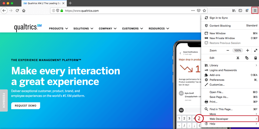 imagen de la opción de desarrollador web en Firefox