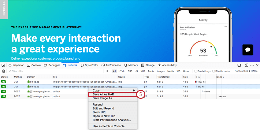 image of the Save All As HAR option in Firefox