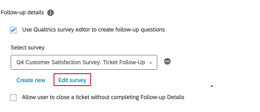 Pulsante Modifica sondaggio nella creazione ticket