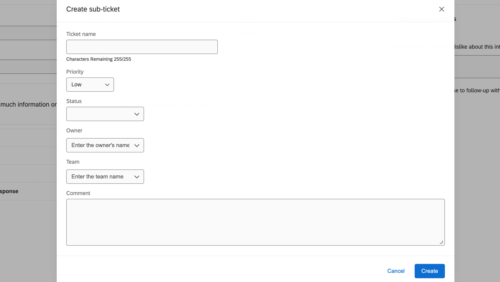 creating a sub-ticket