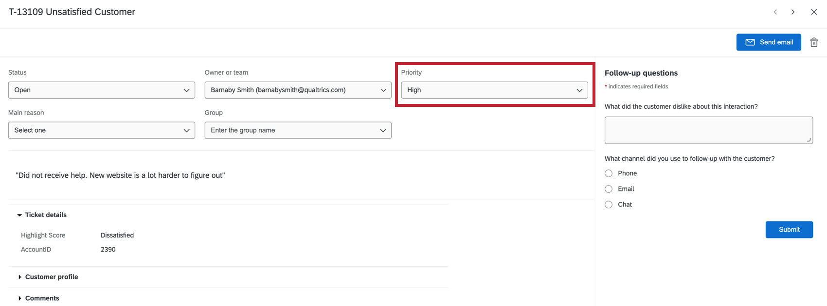 Priority dropdown menu