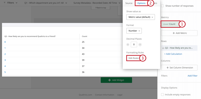 image of how to access formatting rules for a metric in a simple table