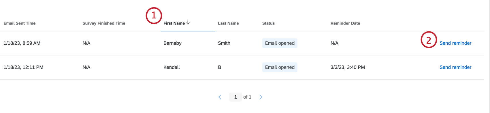Steps showing how to sort table and send a reminder email.