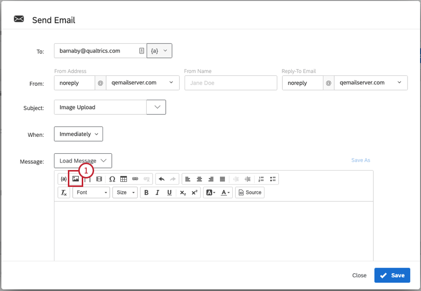 Image of Email Task screen with Insert Image button highlighted