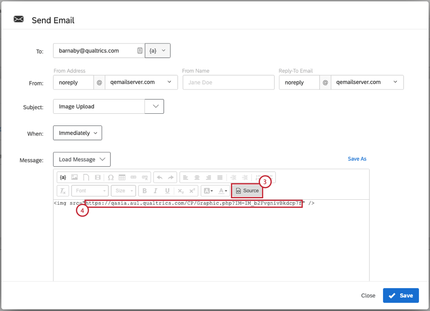 Image of Email Task Screen with HTML Source selected