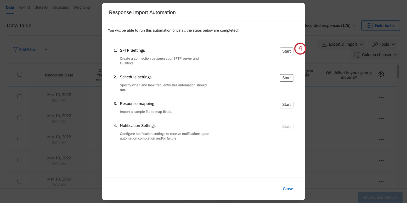Wählen Sie Start rechts neben SFTP aus.