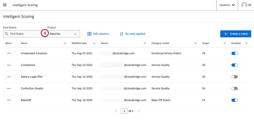 Project dropdown