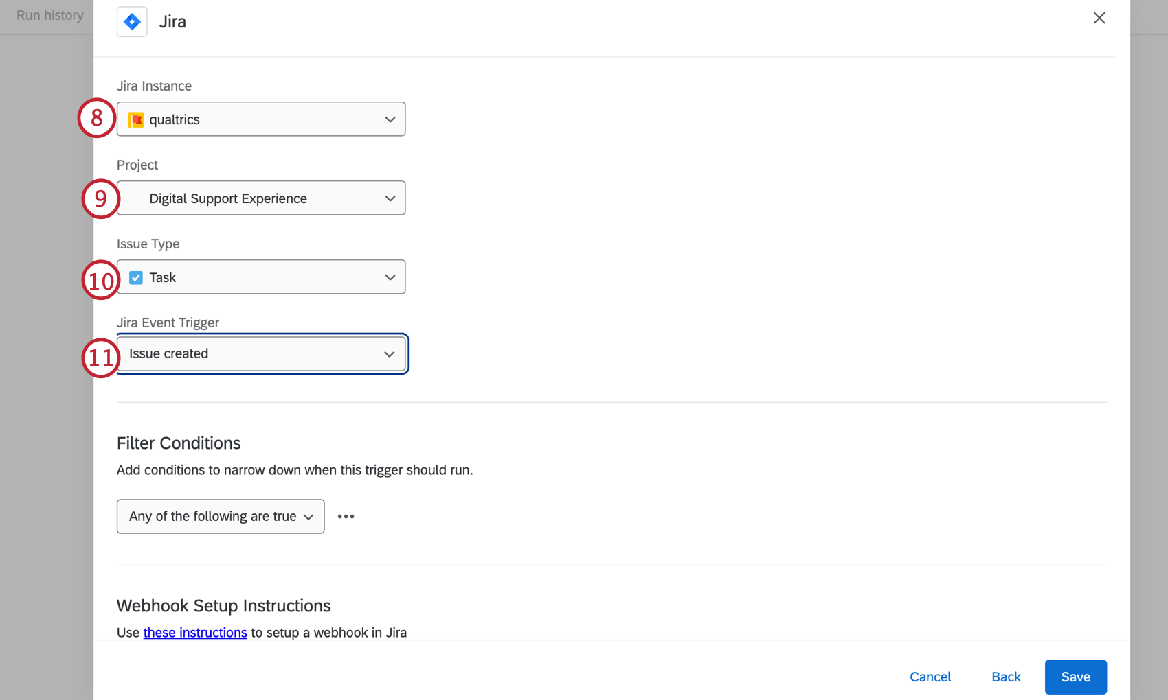 Configurar campos de Jira en el menú de evento