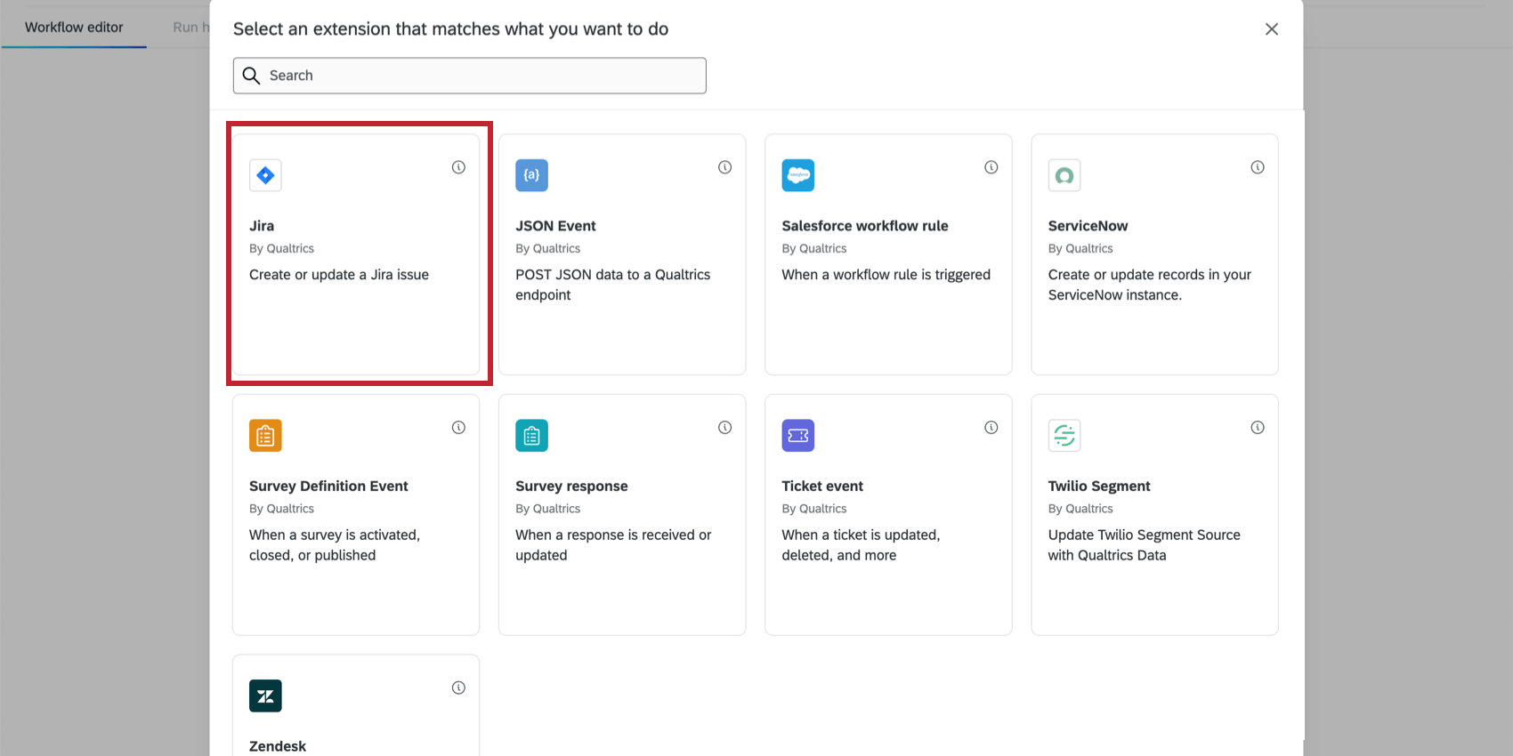 Jira event from workflows menu