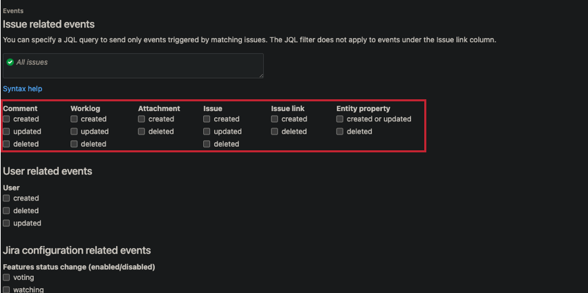 Seleccione qué eventos relacionados con el problema pertenecen al evento Jira en qualtrics.