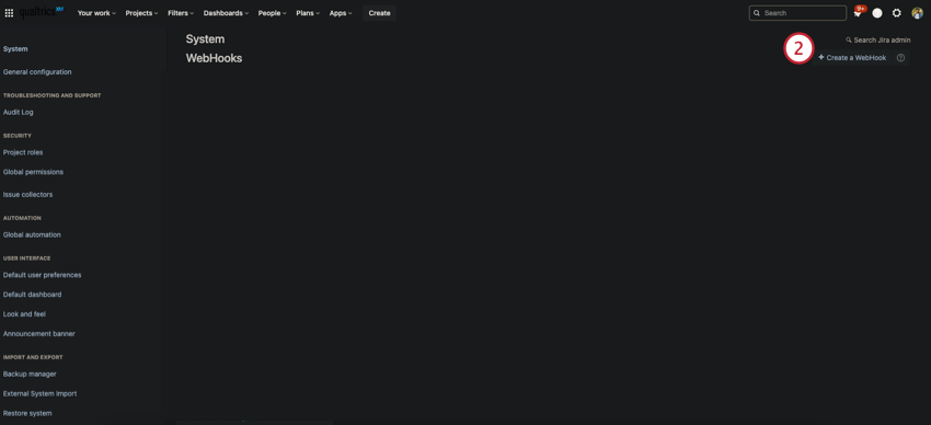 Créer un bouton webhook dans le menu de ladministrateur Jira