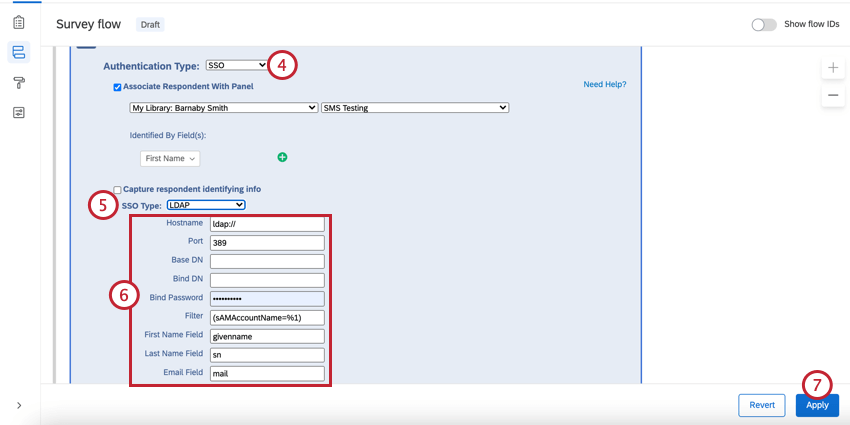 selecting ldap as the sso type and setting up the ldap fields
