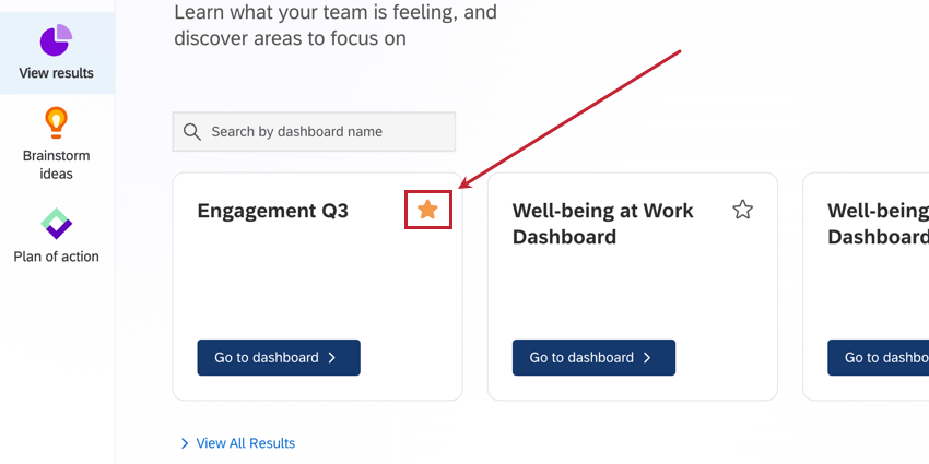 Hebt das Sternsymbol neben jedem Dashboard hervor, auf das geklickt werden kann