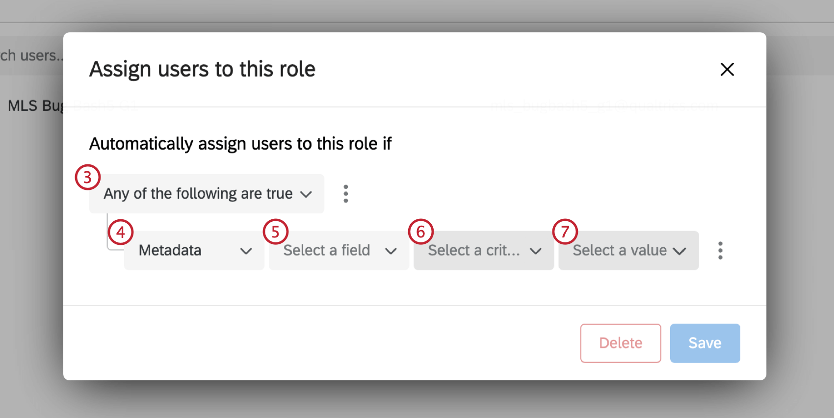 Shows condition set up drop downs.